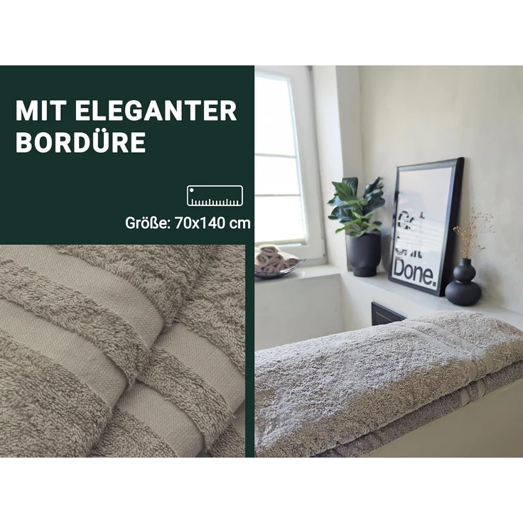ZOLLNER 5er Set Duschtücher, 70x140 cm, fango, 100% Baumwolle – Bild 4