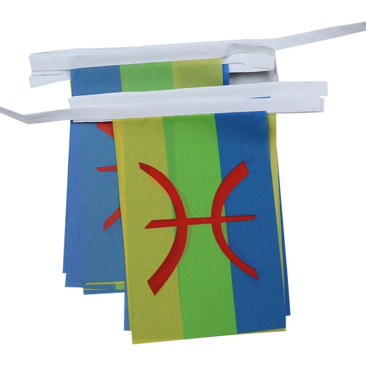 AZ FLAG - Fahnenkette Kabylei 6 Meter Mit 20 Flaggen - 21x14 cm - Berber Girlande Flaggenkette 14x21 Cm