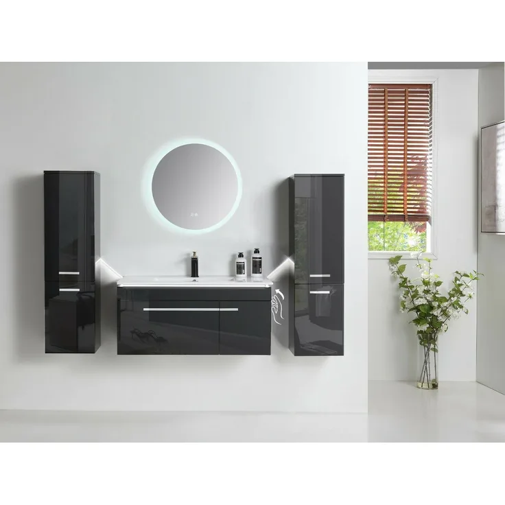 Badezimmermöbel 5-tlg – 90 cm Set Schwarz Hochglanz LED
