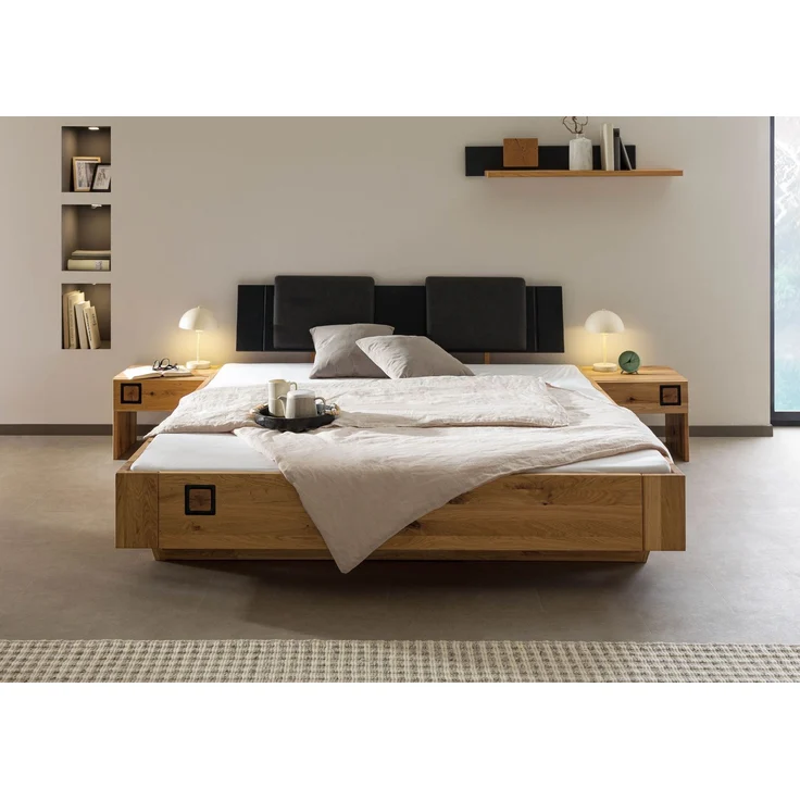 Bett inkl. Nachttische und Kopfteilkissen anthrazit Wildeiche 200x200x86 natur geölt/lackiert KITZBÜHEL #171 – Bild 9
