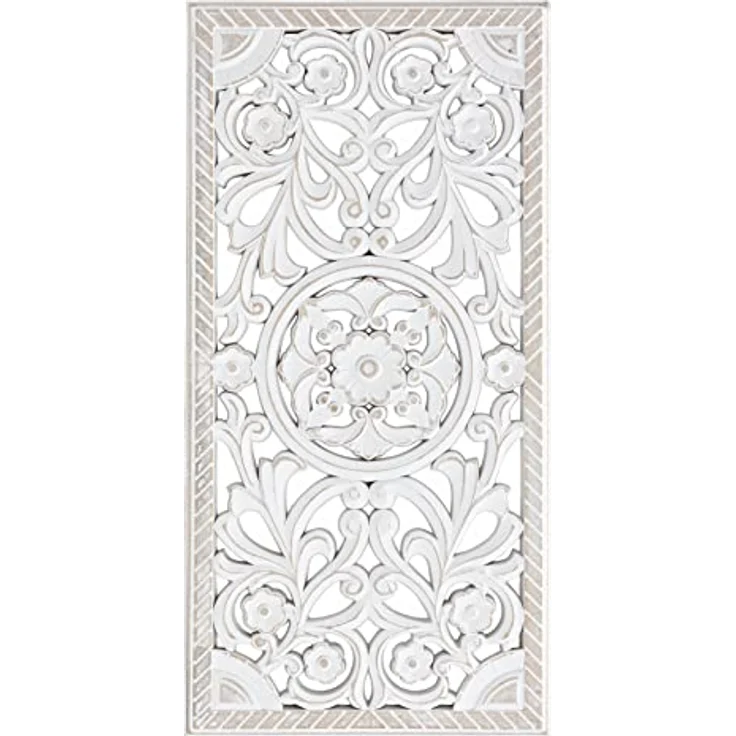 Spetebo Wand Deko Ornament, rechteckig 61 x 30 cm in shabby weiß, Holzwerkstoff mit feinen Verzierungen – Bild 2