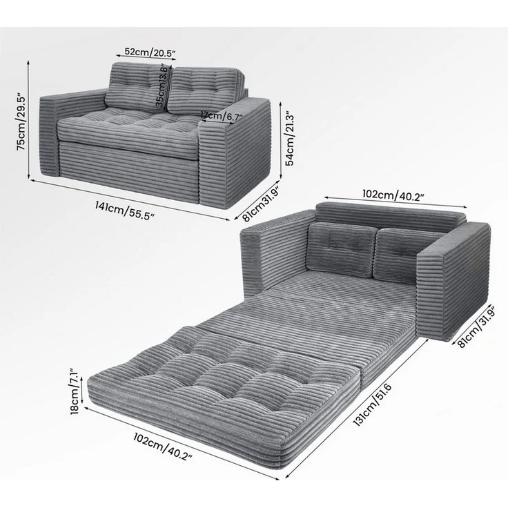 Youyijia Sofa Bodensofa Schlafsofa Bed mit Pillow Back Support Armrest Klappbar Sofa – Bild 3