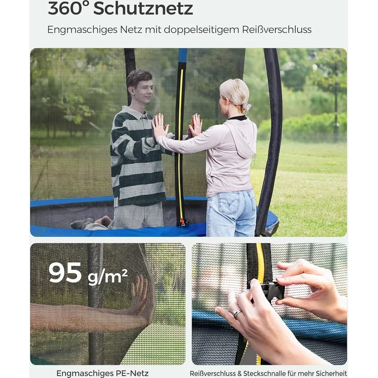 Songmics Trampolin mit Leiter, Sicherheitsnetz und gepolsterten Stangen, Stahl blau, Ø 244 cm – Bild 8
