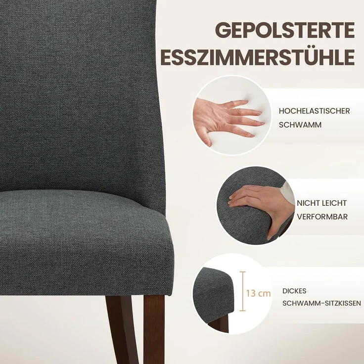 COLAMY Esszimmerstühle 4er Set, Moderne Küchenstuhl Polsterstuhl Stühle mit Rückenlehne, Stoff Dining Chairs mit Holzbeinen für Esszimmer, Küche, Restaurant mit Holzbeinen, Dunkelgrau – Bild 4