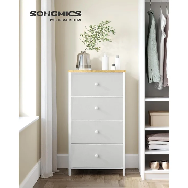 Songmics 'STL314W57' Kommode mit 4 Stoff-Schubladen, Holz / Stahl cremeweiß-eichenfarben, 91,7 x 30 x 45 cm – Bild 2