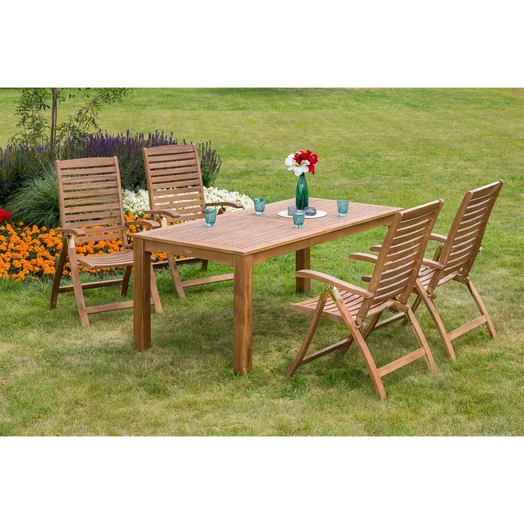 Paraiba Gartenmöbel Set 5tlg, 4 Klappsessel, Tisch 185x90 cm