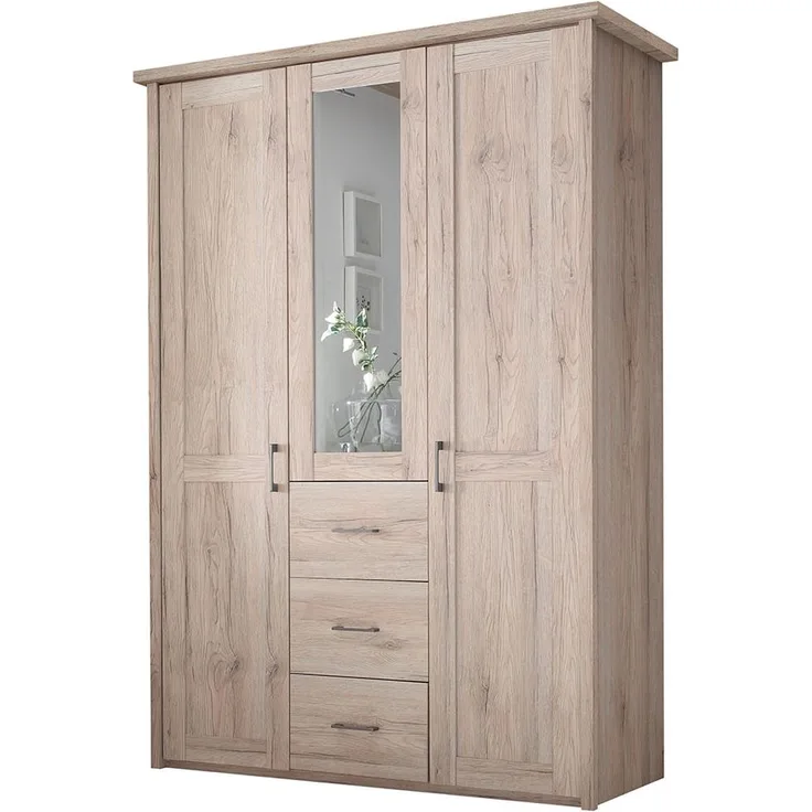 Kleiderschrank Lena / Luca, Holzwerkstoff, Holzfarben, Verspiegelt, 150 x 212 x 62 cm
