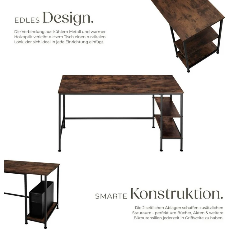tectake Schreibtisch Computertisch Donegal 140x60x76,5cm (1-St, 1 tlg), Schnörkelloser Schreibtisch im beliebten Industrie-Design – Bild 3
