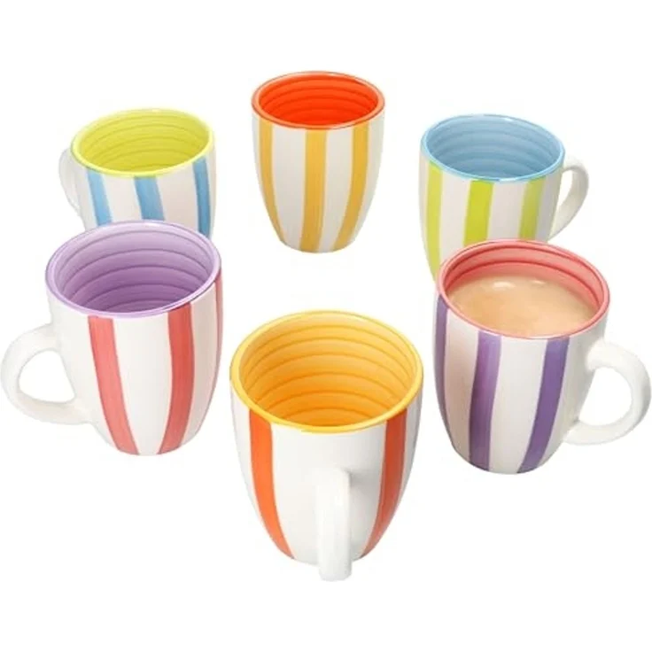 MamboCat Becher Summer Stripes 6er Set Kaffeebecher 340ml bunt Streifen Steingut-Tasse, Steingut – Bild 1