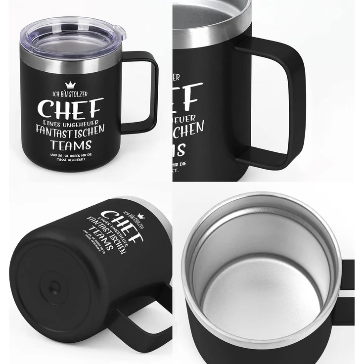 Livole Chef Tasse 350ml Edelstahl Becher Schwarz Kaffeetasse 12oz to go – Bild 8