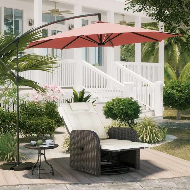 Mondeer Liegesessel, PE Rattan Sonnenliege mit Verstellbarer Rückenlehne und 360° Drehbarem Fußkreuz, für Garten Terrasse Innen Außenbereich, Grau und Beige