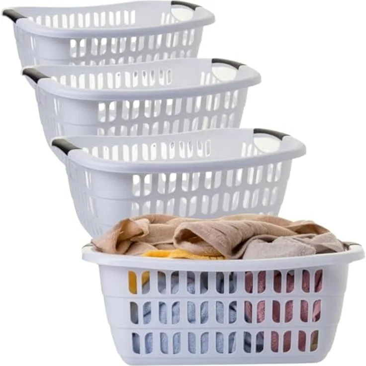 Centi Wäschekorb BASKLINE 30 L (4er-Set), – hellgrau – 55 × 37 × 20 cm – stapelbar