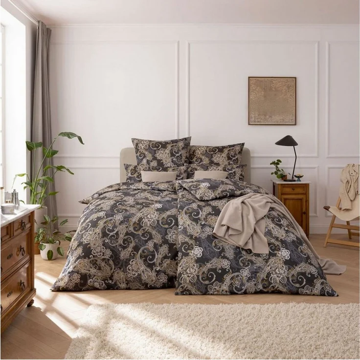 Estella Bettwäsche Estella Mako Jersey Bettwäsche 135x200 Charlotte graphit Paisley grau, Mako-Jersey, 2 teilig, für Sommer und Winter – Bild 2