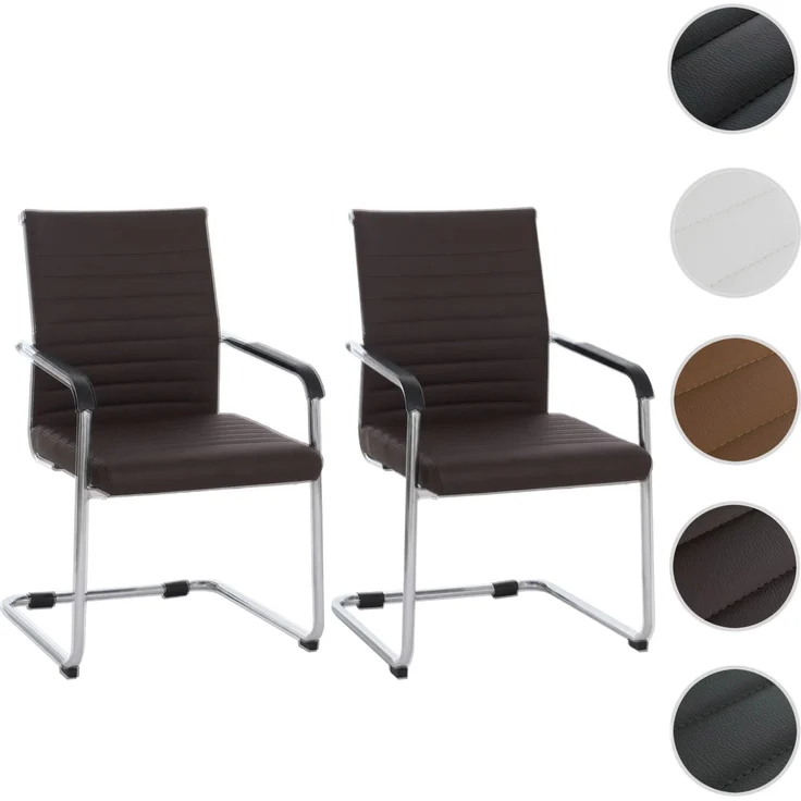 2er-Set Besucherstuhl HWC-Q85, Konferenzstuhl Freischwinger, Metall Kunstleder 280 g/m² ~ dunkelbraun – Bild 9
