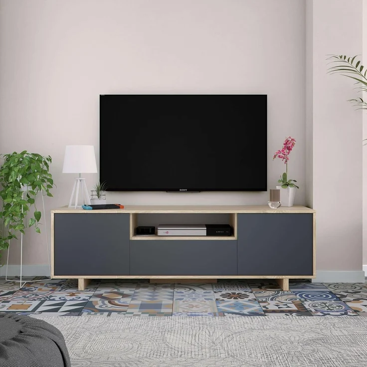 Habitdesign Zaira, TV-Schrank, Wohnzimmermöbel, Finish in kanadischer Eiche und Anthrazit, Maße: 150 cm (B) x 46 cm (H) x 41 cm (T) – Bild 5