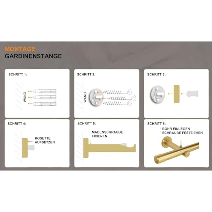 iso-design Gardinenstange Messing Matt 20 mm Endstück Kappe Wand- oder Deckenmontage, Ø 20 mm, 1-läufig, Fixmaß, verschraubt, Aluminium, Mit Metallsäge beliebig kürzbar – Bild 6