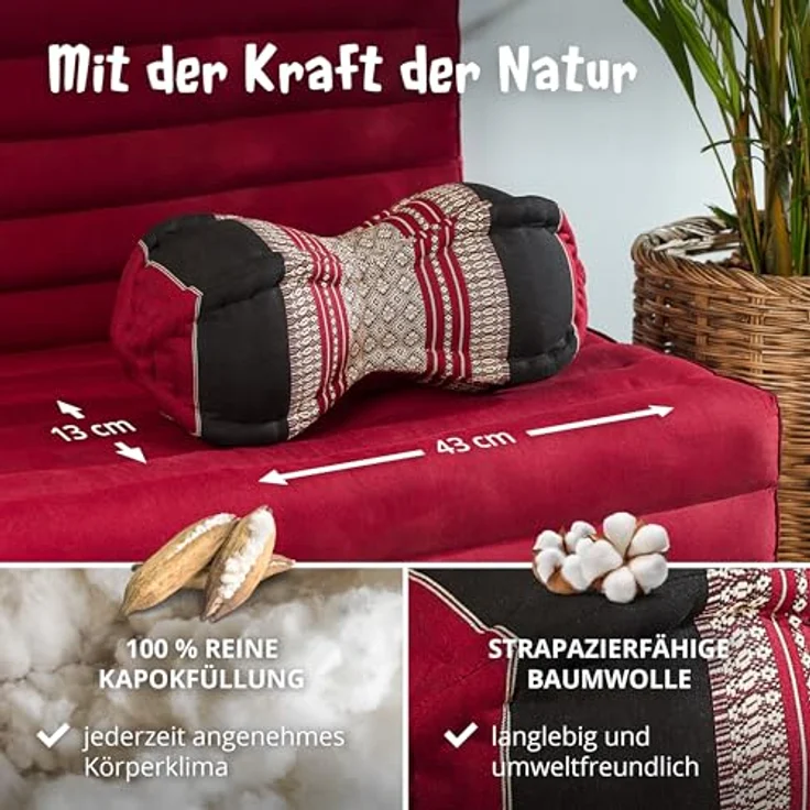 livasia Nackenstützkissen Papayakissen, vegan und handgefertigt, Ø 13x43cm, Kapok – Bild 5
