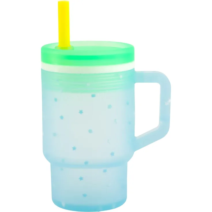 Infantino My 1st Tumbler, 255 ml Silikon-Trinklernbecher mit Strohhalm & Griff, auslaufsichere Babytasse für unterwegs, BPA-freie Übergangsflasche, Blue Stars