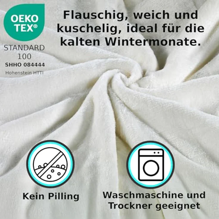 MALIKA® Premium warme Spannbettlaken Cashmere-Touch Bettlaken Jersey Fleece Spannbetttuch Laken, Farbe:Creme, Größe:120x200 cm – Bild 5