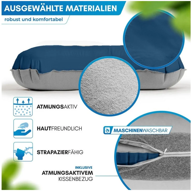 Nordmut Reisekissen aufblasbar & ergonomisch für Camping & Outdoor, kompakt & ultraleicht, Spar-Set, 1-tlg, Nordmut Rago + Kompressionsbeutel, Trekking, Schlafkissen für Nacht, waschbarer Bezug, Kompressionsbeutel – Bild 3