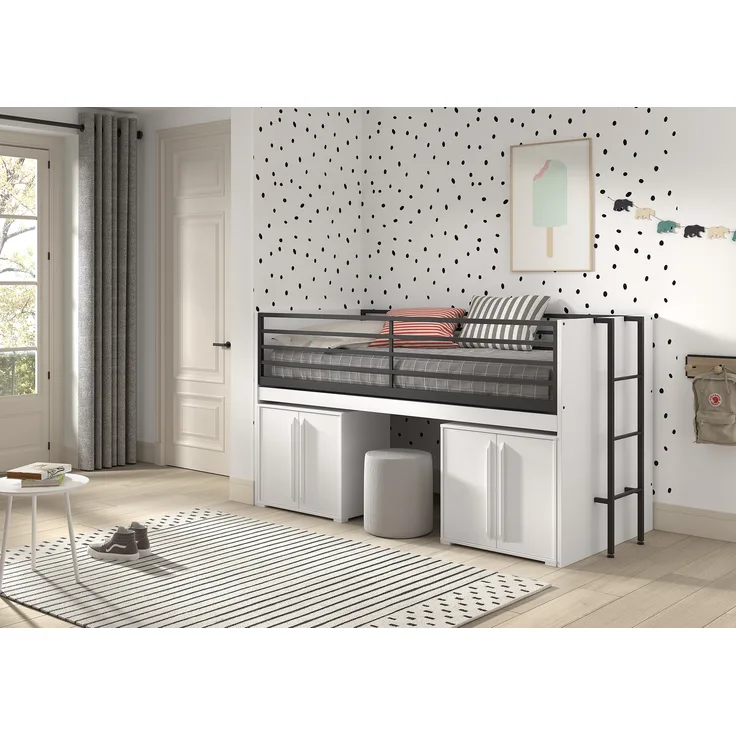Halbhohes Bett mit Schreibtisch Kommoden Sam 98 x 219 x 116.6 cm