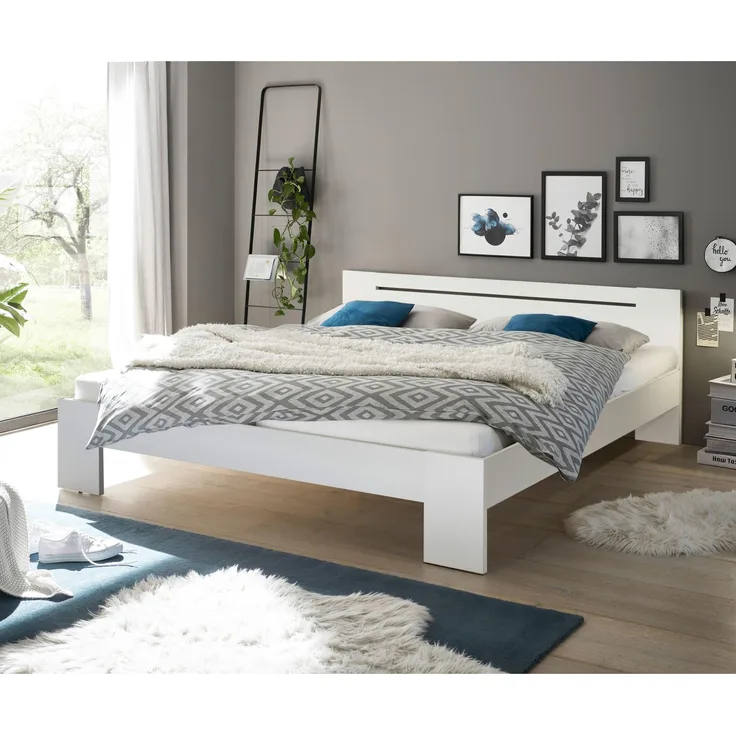 Bett >Cannes< in Weiß - 185x71x204cm (BxHxT)
