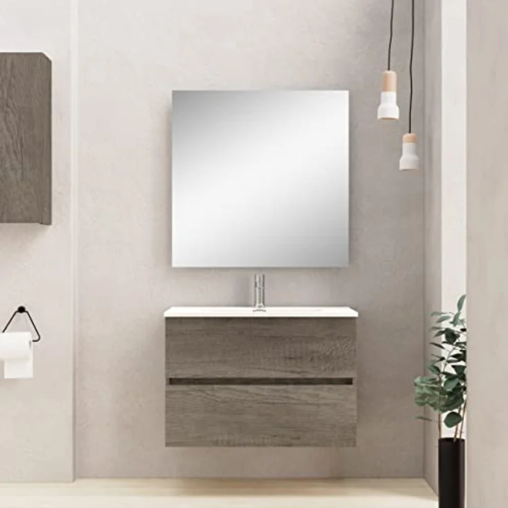 Baikal Badmöbel mit Zwei Schubladen, Wandmontage, mit Waschbecken, Melamin 16, montiert, 70 cm, Spiegel mit Mond – Bild 3