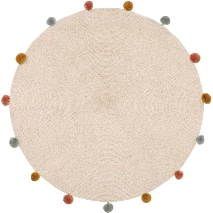 Kinderteppich ARLEKIN mit Pompons, Ø 90 cm