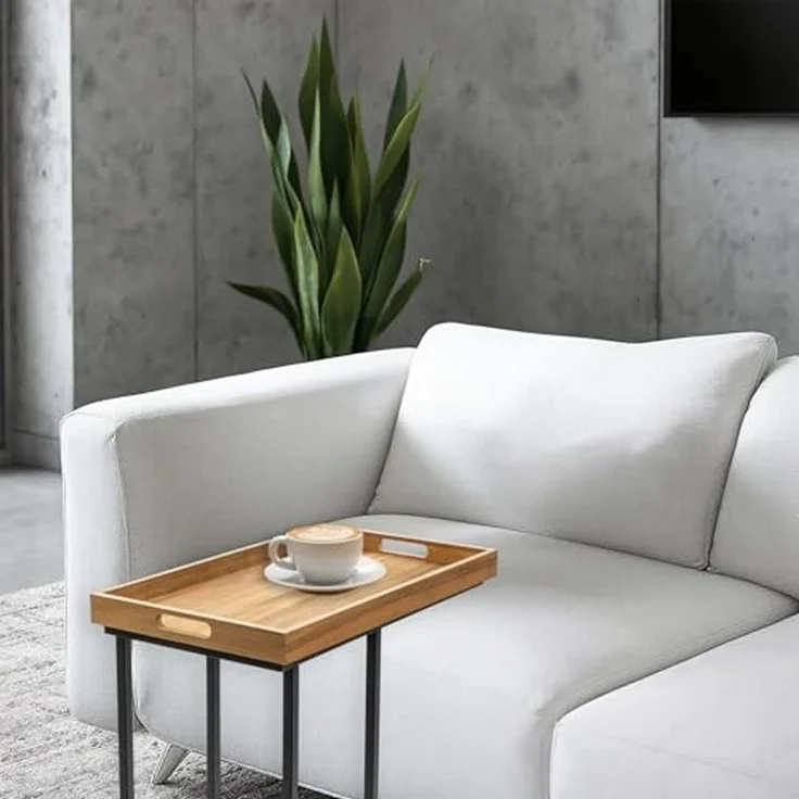 Spetebo Beistelltisch Metall Beistelltisch mit Holz Tablett - 60 x 45 cm (Anzahl, 1-St, Stück), platzsparend – Bild 2