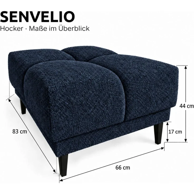 Ecksofa Schlafsofa SENVELIO RELAX inkl. Hocker Stoff Glam Dunkelblau Ottomane Rechts – Bild 6