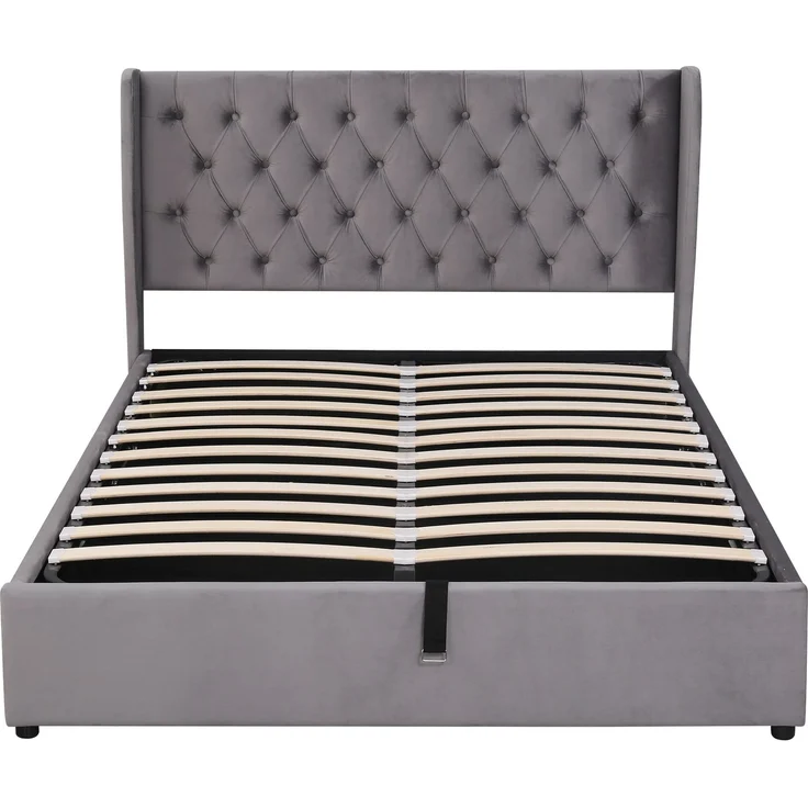 Merax Doppelbett, 140 x 190 cm, hydraulisch verstellbares Funktionsbett mit Lattenrost und Stauraum, Samt, grau – Bild 9