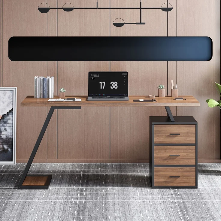 old sku:LY316258AAB,Bürotisch Arbeitstisch Ablage Basteltisch Industrial Schreibtisch 138.5cm mit 3 Schubladen – Bild 5