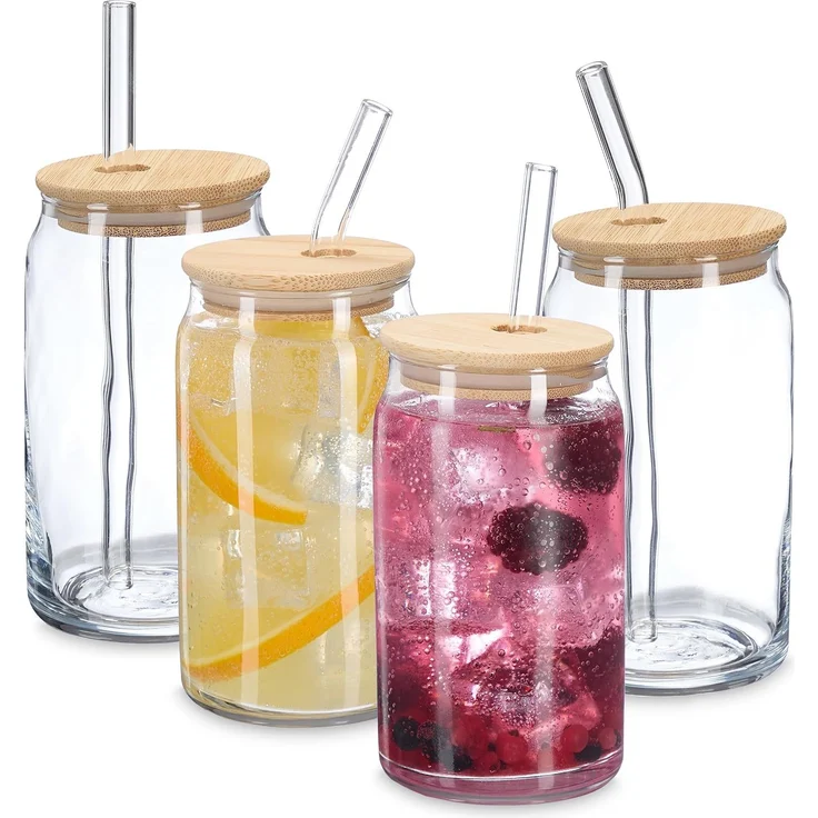 Relaxdays Trinkgläser mit Bambusdeckel 4er Set – Bild 1