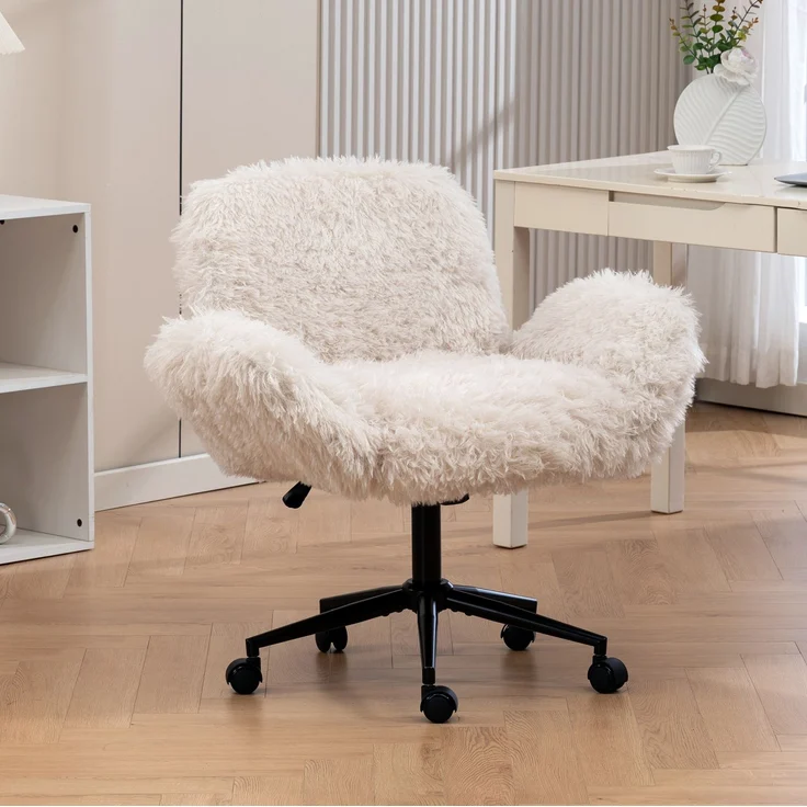 Bürostuhl 50×55×92,2 cm in Beige mit klappbaren Armlehnen und Höhenverstellung – Bild 2