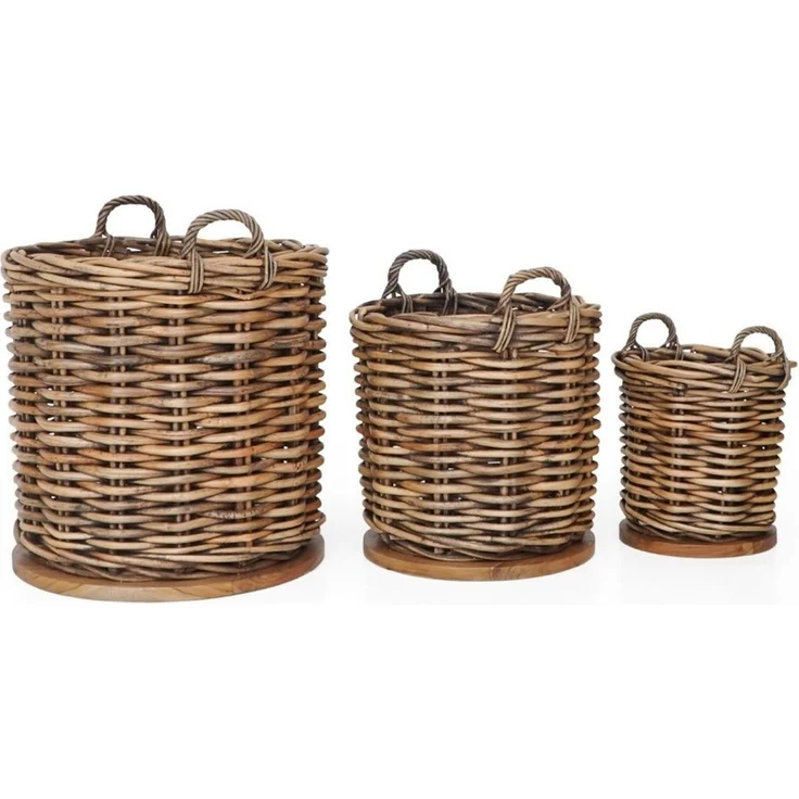 LebensWohnArt Dekokorb, dickes CL Rattan Korb CESTINO, Teakbodenplatte, braun, ca.H80cm – Bild 4