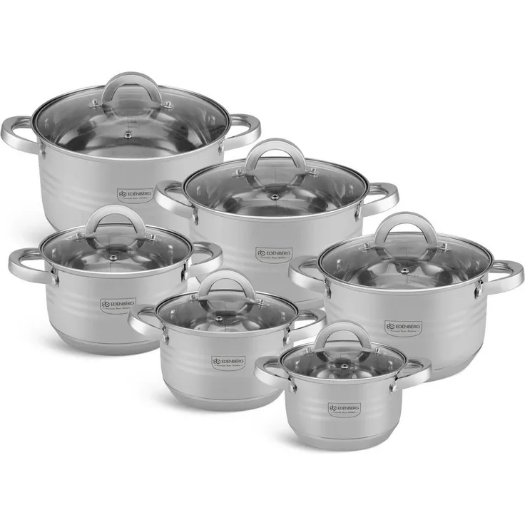Edenberg Topf-Set Topfset Kochtöpfe Glasdeckel Edelstahl Induktionstöpfe, Aluminium, Edelstahl (12-tlg, Zeitloses Design des Topfsets. Eine ideale Geschenkidee)