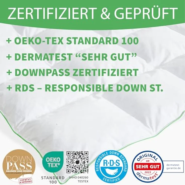 Welldora Komfort Bettdecke 200x200 zweiteilig | 100% weiche Federn & Daunen | Fachärztlich geprüft, Oeko-Tex, Allergiker | Zert. für Tierwohl | 2 Decken Vierjahreszeiten Daunendecke Sommer & Winter – Bild 10