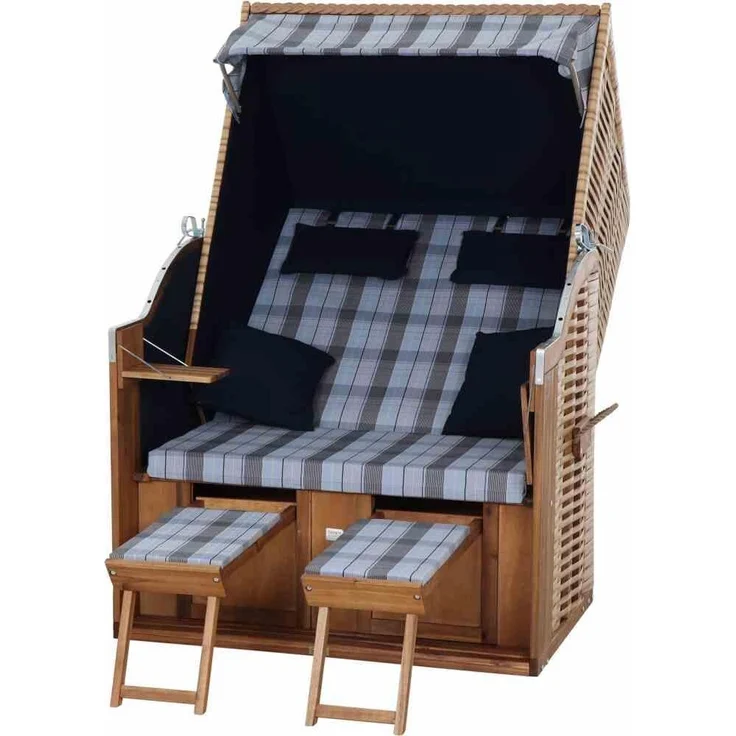 TRENDY by deVries 'Trend 10+' Strandkorb, Stoff 745, Geflecht natur, Akazienholz FSC® 100% – Bild 5