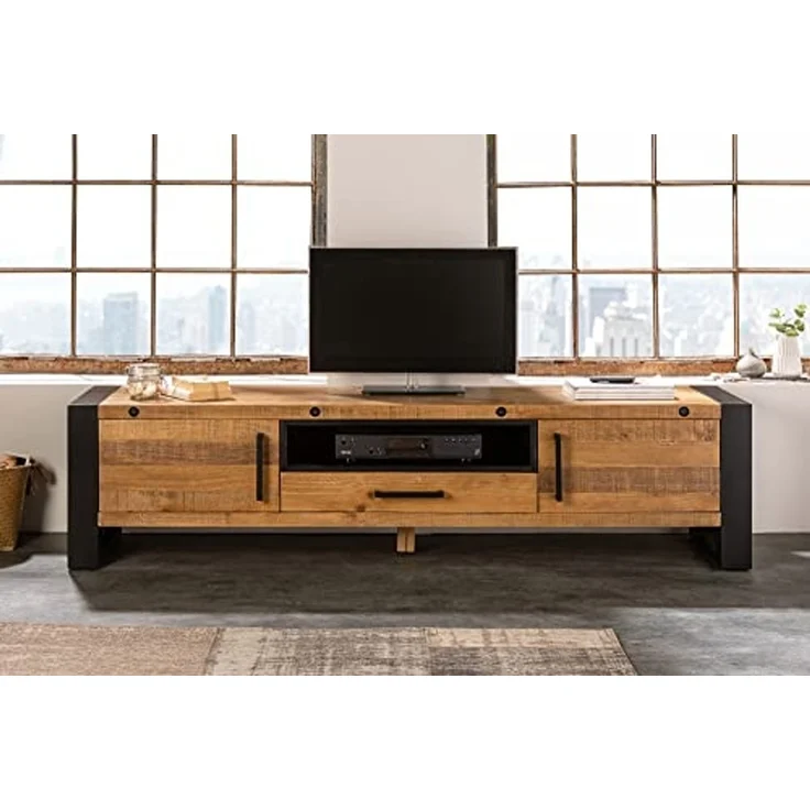 riess-ambiente Lowboard THOR 200cm natur / schwarz, Wohnzimmer · recyceltes Massivholz · Pinie · Industrial Design – Bild 3