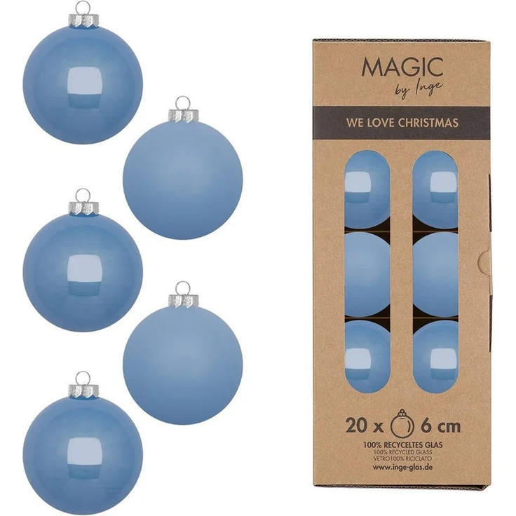 MAGIC by Inge Weihnachtsbaumkugel, Weihnachtskugeln Glas 6cm 20 Stück - Airy Blue