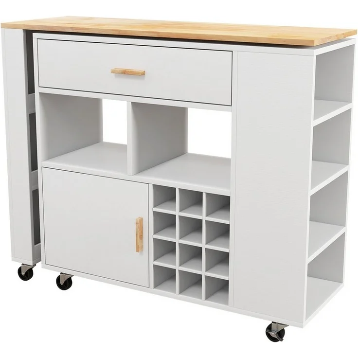 COSTWAY Küchenwagen, mit ausziehbarer Arbeitsplatte & Rollen, Schublade, Weinregal – Bild 5