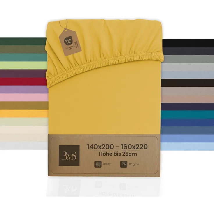 Jersey Spannbettlaken gelb 140x200 - 160x220 cm Höhe bis 25cm