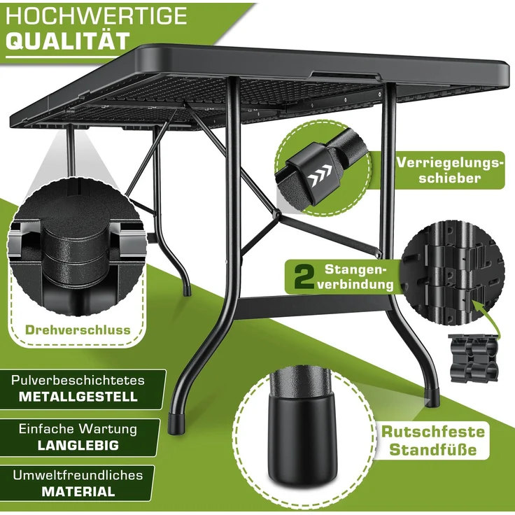 tillvex klappbarer Gartentisch, Kunststoff schwarz, 220x70 cm – Bild 4
