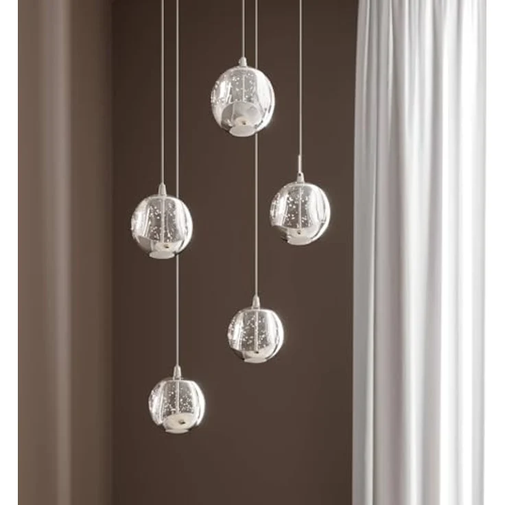 Lucande LED-Pendellampe Hayley, 5-flg. Pendelleuchte mit Glaskugeln und chromfarbenen Details, Ø 30 cm, energieeffiziente LED-Beleuchtung – Bild 4
