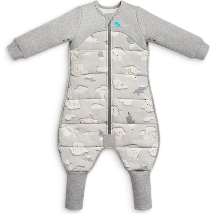 Love To Dream Schlafanzug, extra warm, 3–4 Jahre, grau, 3,5 Tog für Kälte (unter 16 °C), Lange Ärmel, integrierte Steppdecke, maschinenwaschbares Baumwollvlies, für Bewegung mit Anti-Rutsch-Pads
