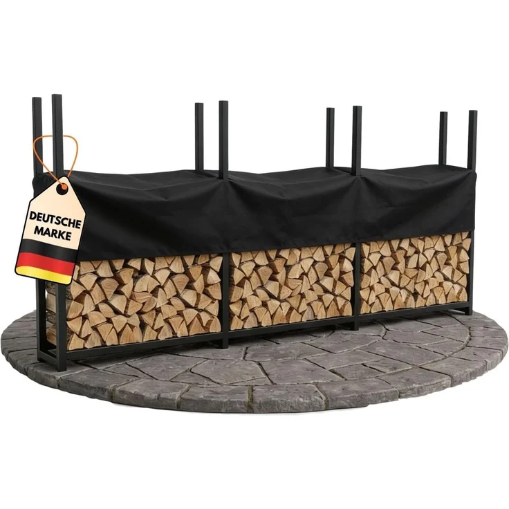 Coemo Brennholz Regal Hans Kaminholzregal mit Abdeckplane Metall 3 Segmente 25 x 335 x 115 cm – Bild 2
