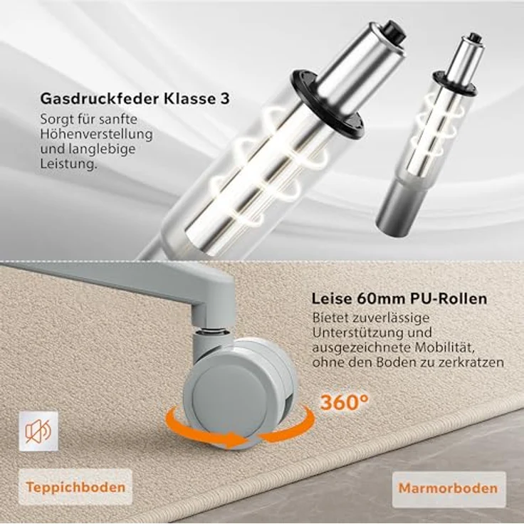 SENSE7 Gaming Stuhl Bürostuhl Ergonomisch Schreibtischstuhl Office Chair Chefsessel Drehstuhl Schreibtischsessel Verstellbar für Home Office Gamer bis 150kg Computerstuhl Bürosessel - MOYO Grau – Bild 7