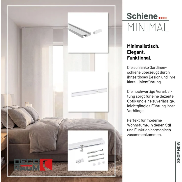 Deco-Raum® Gardinenschiene Minimal | Länge: 130cm | Material: Aluminium | Farbe: Weiß – Bild 3
