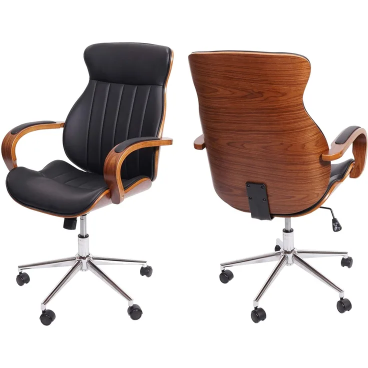 Mendler 'HWC-H39' Chefsessel Drehstuhl, Bugholz Walnuss-Optik / Kunstleder schwarz, FSC®-zertifiziert