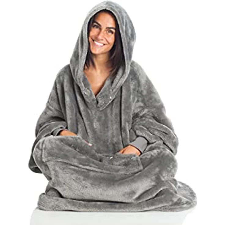 Hoodie Decke mit Ärmeln Deckenpullover Fluffy | Tragbare Decke zum Anziehen, Geschenke für Frauen Damen, Warm Kuschelpullover Erwachsene weich Ärmeldecke 90x95 cm – Bild 9